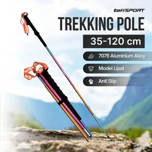 TaffSPORT Tongkat Hiking Trekking Lipat Tongkat Mendaki Pole Aluminium 120cm MULTI WARNA MURAH