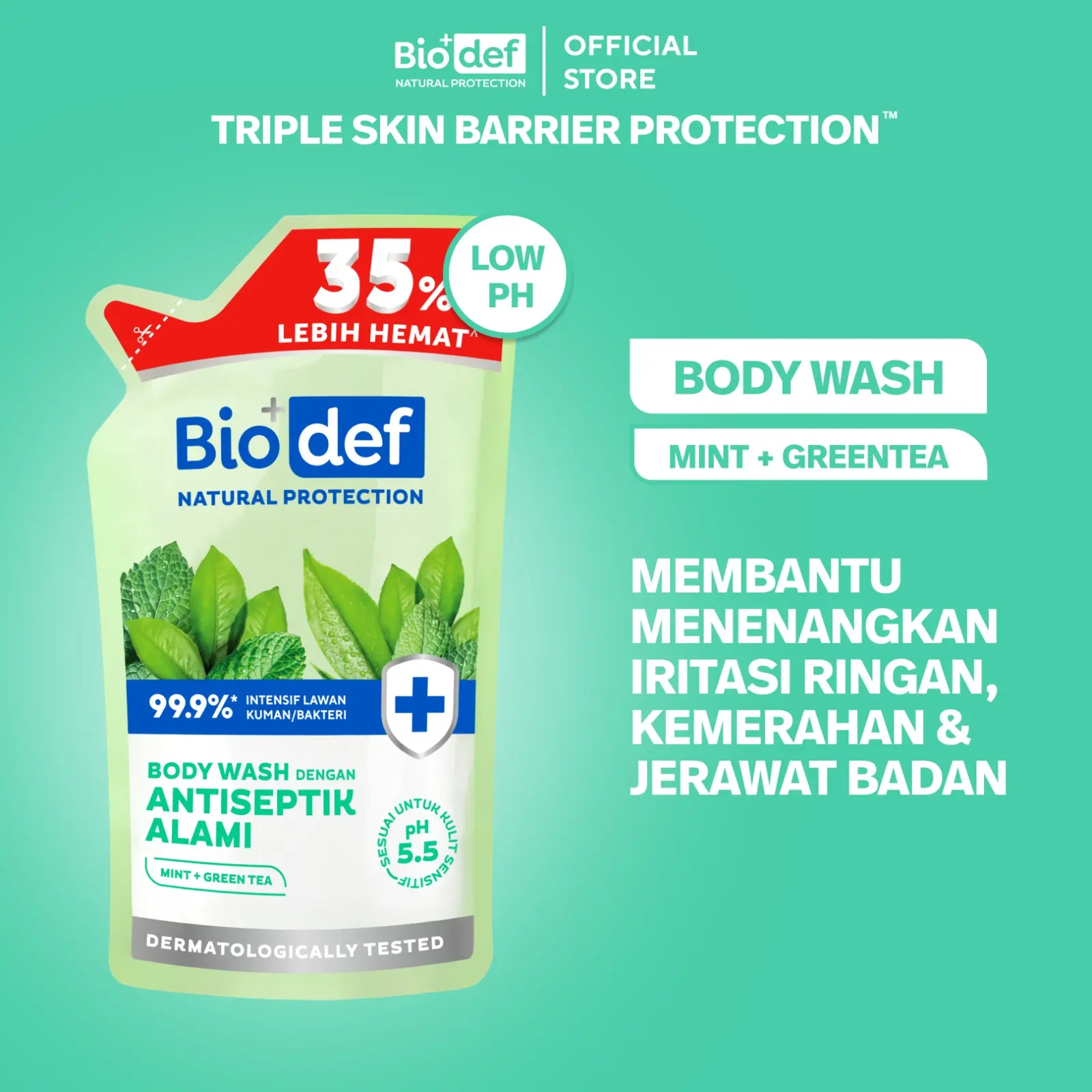 [Mira Agile's Signature] Biodef Mint - Green Tea Refill 800ml | Gentle Body Wash PH Balance Antiseptik Natural I Sabun Mandi Pelembab Cocok Kulit Kering Sensitif | Jerawat Punggung I Bau Badan I Salicylic Acid I No SLS & Paraben