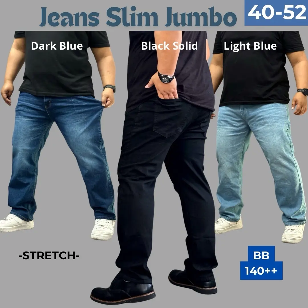 Celana Panjang Jeans Stretch Reguler Fit Jumbo Melar Nyaman Hitam Slim