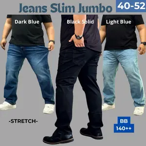 Celana Panjang Jeans Stretch Reguler Fit Jumbo Melar Nyaman Hitam Slim