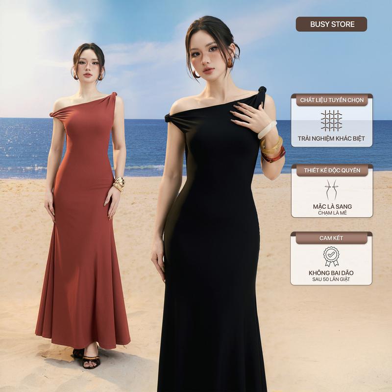 BUSY Váy Đầm Ba Lỗ Lệch Vai Đuôi Cá Dáng Dài Nữ BUSY Thun Mút VBL13 Women Dress