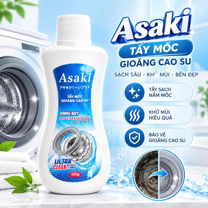 Tẩy mốc gioăng cao su ASAKI loại bỏ nấm mốc trên bề mặt cao su máy giặt tủ lạnh, silicon, nhựa, nền gạch, viền chân kí