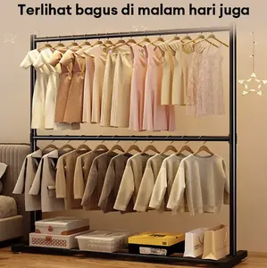 Rak Gantungan Baju Besi Stand hanger double Gawang Baju Jemuran Pakaian Rak Baju Gantung Berdiri Gawang Baju Estetik Rak Pakaian Gantung