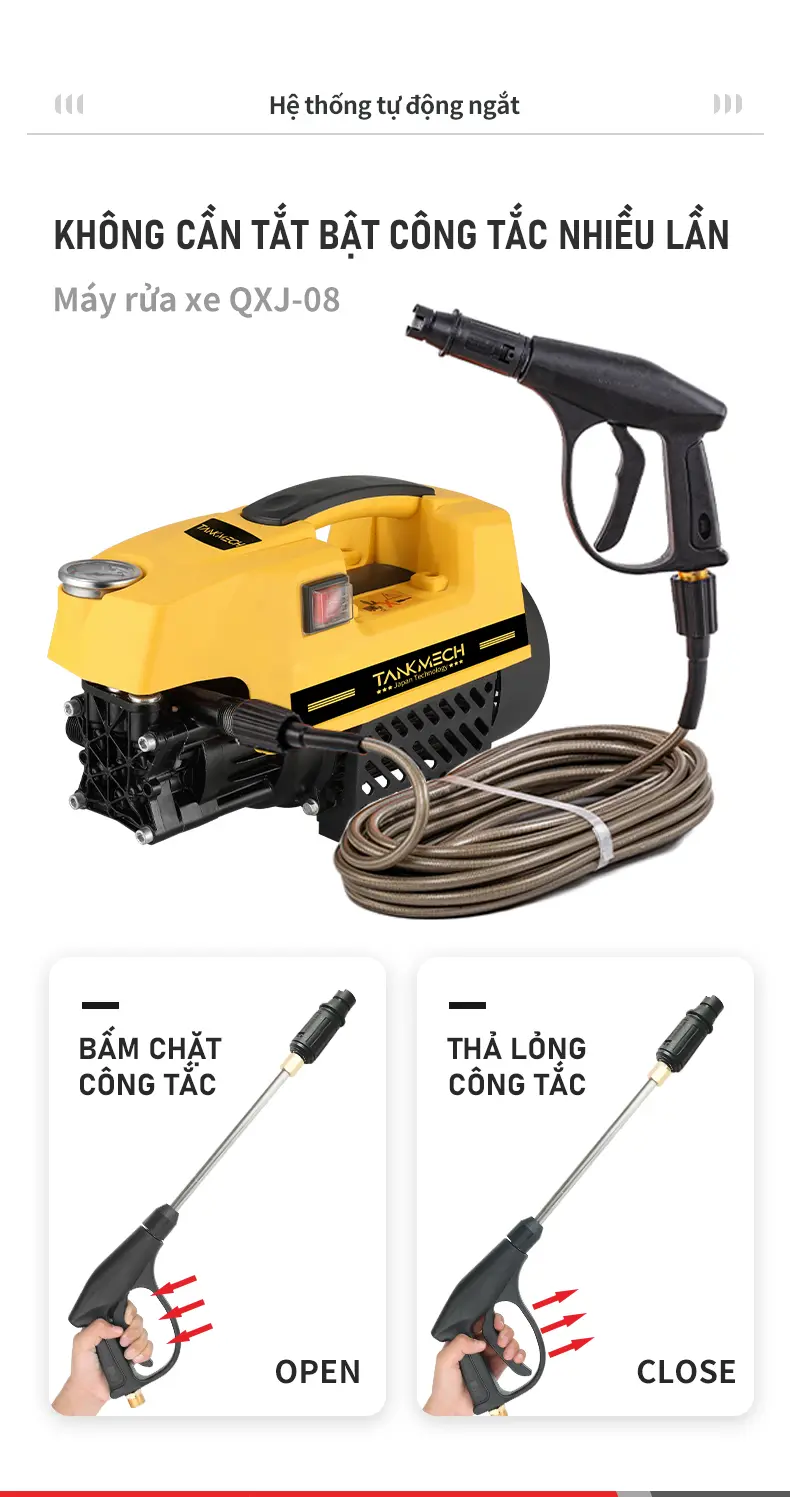 Product Introduction of TankMech QXJ-08 Portable Car Washer, With High Pressure Car Wash Gun, 15m Extension Hose, Water Suction Hose, Snow Maker 6