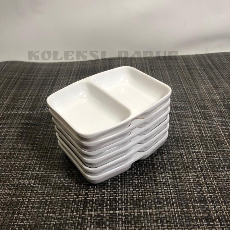 ￼Piring Tempat Sambel Melamin Sekat 2  ( 6 pcs ) Piring Sambal Melamine - Piring Saos Melamin - Mangkok Sambal Melamin - Mangkuk Sambel Melamine Hijau Merah Kitchenware Putih 7