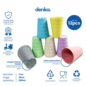 Isi 12 Pcs Gelas Plastik Premium  Estetik Aesthetic Warna Pastel Soft 250 ml