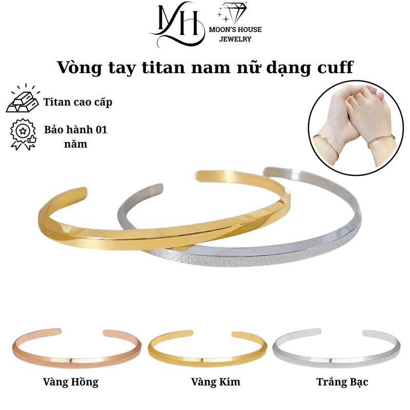 Vòng tay nam nữ dạng cuff chất liệu titan bền bỉ không rỉ sét