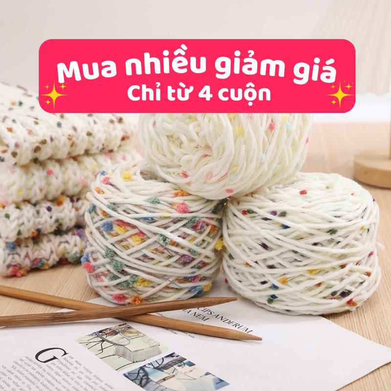 Bông bán Len Len Pompom diệt kim cầu màu đủ màu làm khăn áo mũ găng tay 50gr Diy crochet noel len cục khăn len baby three