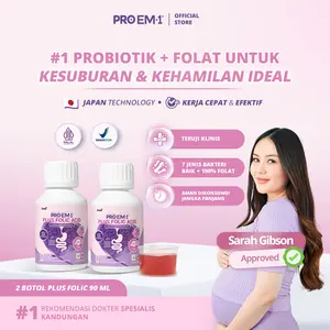 [Approved by Sarah Gibson] PROEM1 Plus Folic Acid Paket 2 Botol 90ml Pregnancy & Breast-Feeding Supplement | Suplemen Ibu Hamil & Menyusui | Program Kehamilan dengan Asam Folat | 100% FOLAT untuk Promil