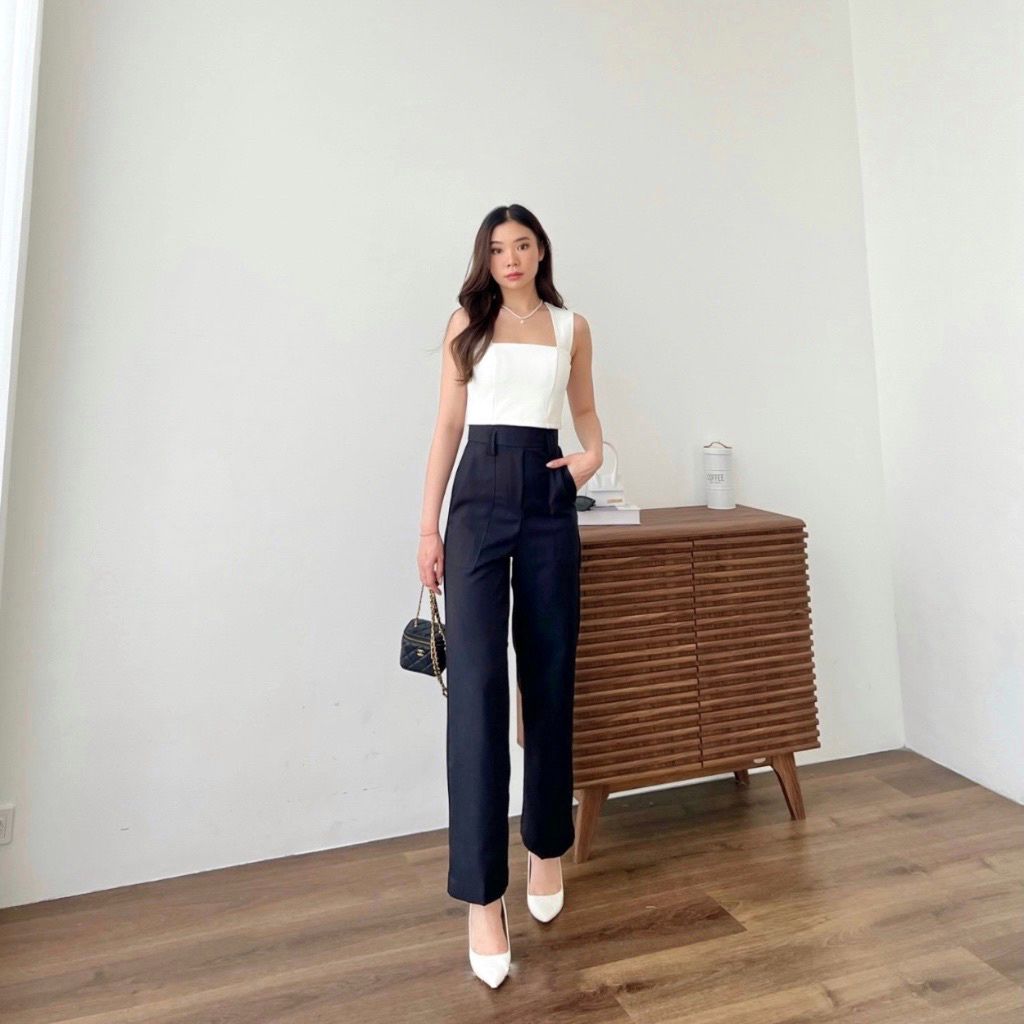 ZAYIDA - Diora Highwaist Pants - Celana Kulot Wanita Straight Cut Pants Casual Cream