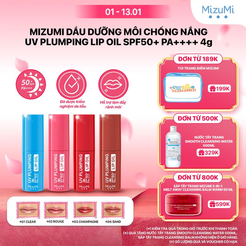 MUA 1 TẶNG 1 MizuMi Dầu dưỡng môi chống nắng UV Plumping Lip Oil SPF50+ PA++++ 4g