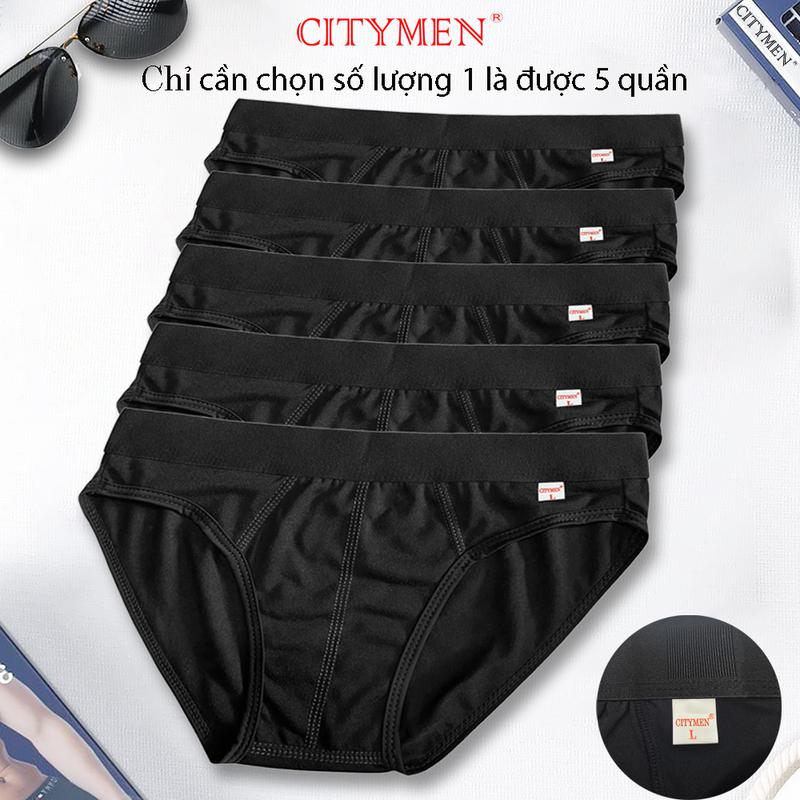 Combo 5 quần sịp nam tam giác trơn màu đen, quần lót nam vải cotton -- CITYMEN