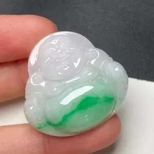 Liontin Buddha Tertawa Giok Hijau – Kalung Batu Giok Natural Simbol Kebahagiaan & Keberkahan