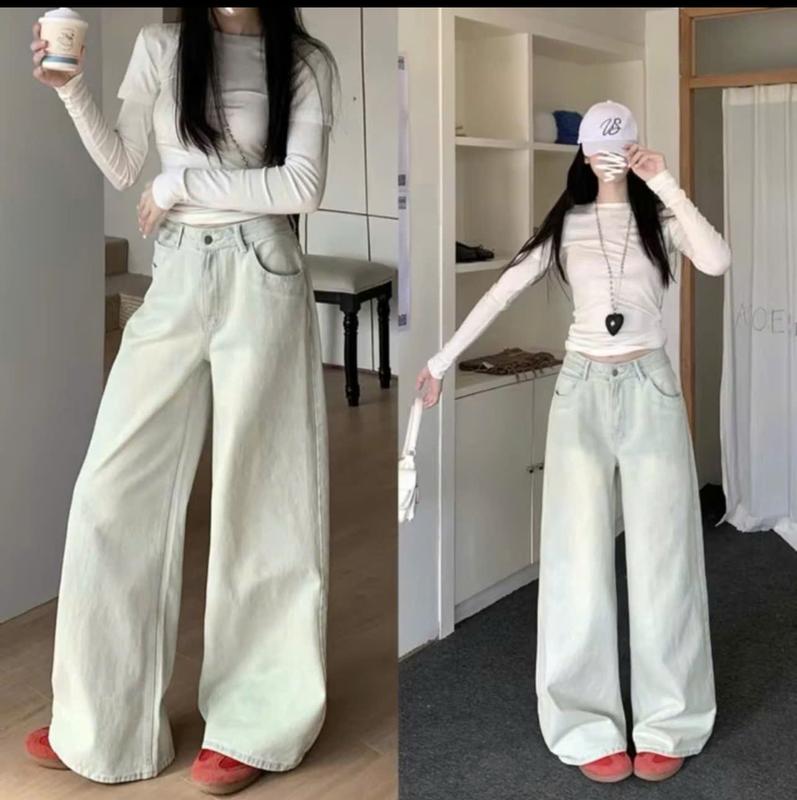 "Td.Jeans" Quần jean bò ánh bạc ống suông rộng nữ xuông jeans cạp cao phong cách style