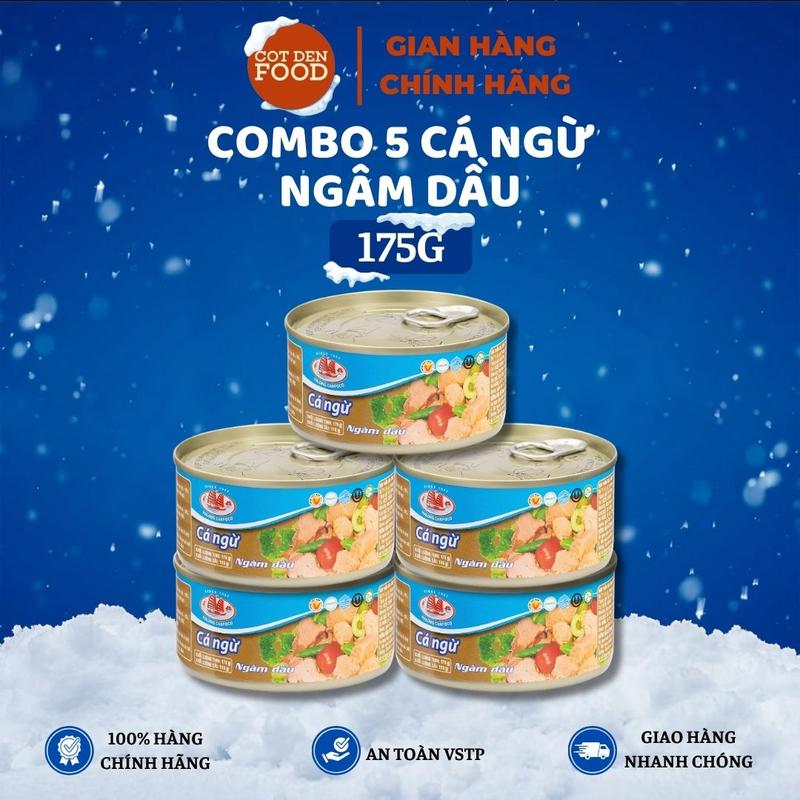 Combo 5 Hộp Cá Ngừ Ngâm Dầu Loại 175g - Cá Ngừ Đóng Hộp Tiện Lợi, Làm Cơm Trộn Salad Bánh Mì Thơm Ngon - COTDENFOOD