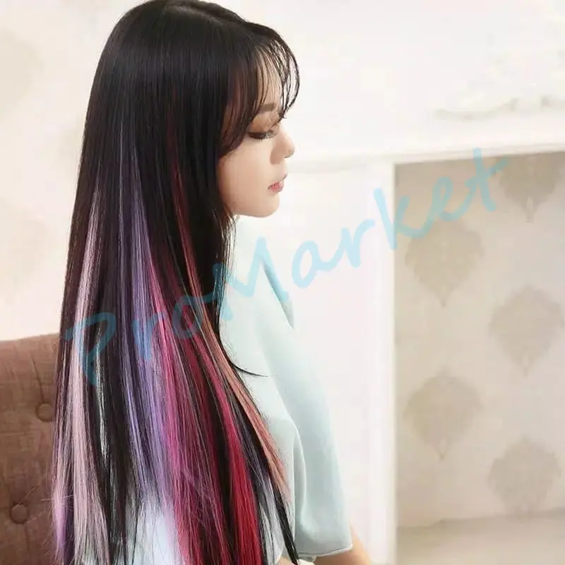 Wig Rambut Jepit Palsu Colourful Extention Wanita Pemanjang Rambut Palsu Warna Jepit / Wig Jepit Rambut Palsu Lurus Panjang Single Hair / Klip Wig Rambut Palsu Cewek Korea Warna 3