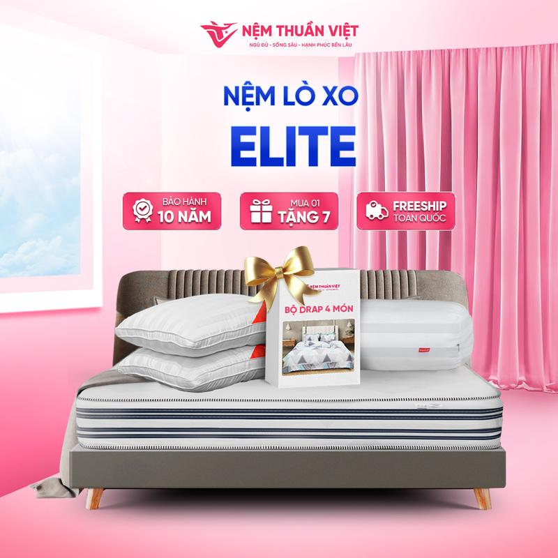 [Tặng Bộ Quà Khách Sạn 7 Món] - Nệm Lò Xo Thuần Việt Elite 22cm - Túi Lò Xo Độc Lập Giảm Tiếng Ồn, Gấp 3 Êm Ái & Thoáng Khí - Cuộn Hút Chân Không Tiện Lợi, Dễ Dàng Vận Chuyển