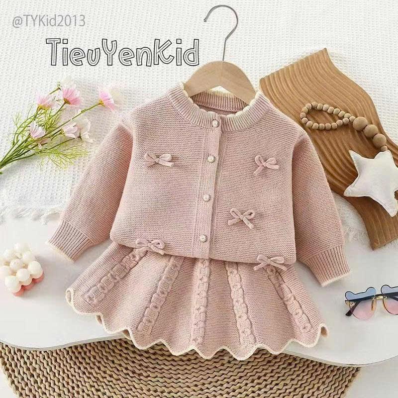   Tiểu Yến KID  S2013-Bộ len bé gái QCCC màu hồng phối nơ 