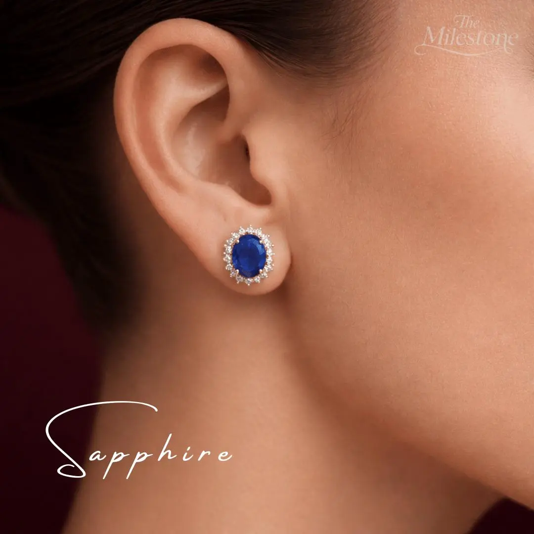 TMJ - Sapphire - Blue Sapphire Gold Stud Earring - Anting Tusuk Emas Permata Safir Biru