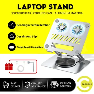 COOBOWE Aluminium Cooling Laptop Stand 360° Rotatable Bisa Dilipat Portable Laptop Stand with Fan Dudukan Notebook Desktop Stand Komputer Computer