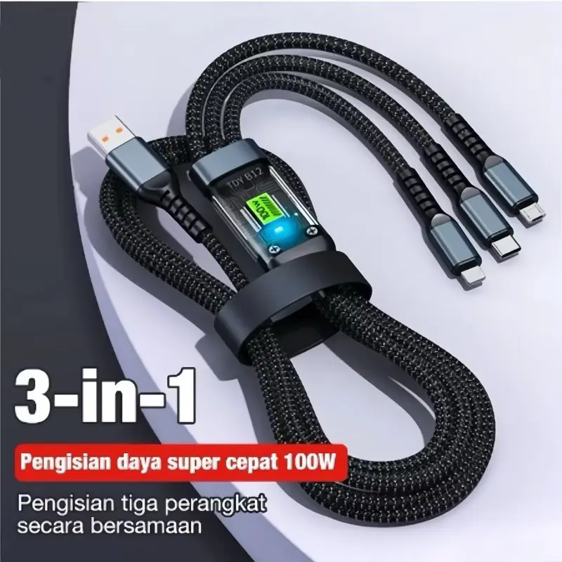 KABEL DATA FAST CHARGING 3 IN 1 OUTPUT DAYA 100W 1