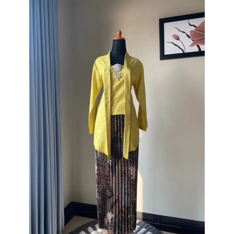 one set baju dewasa kebaya kutubaru katun premium Kancing //set kebaya modern kutubaru rok Motif batik plisket Wanita// Baju kebaya Setelan Remaja Kondangan Atasan dan Kain rok Bunga Dress Cantik//Baju Kombinasi setelan Hitam Tangan panjang Pesta Mewah 7