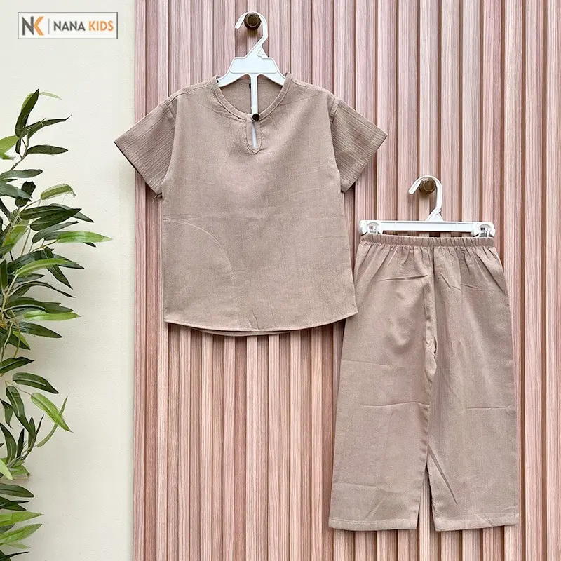 JM Kids - Setelan Baju Muslim Anak Laki Laki / Setelan Koko Lengan Pendek Celana Panjang Usia 1-8 Tahun / Setelan Baju Anak Laki Laki Model Kancing Buttonwood 4