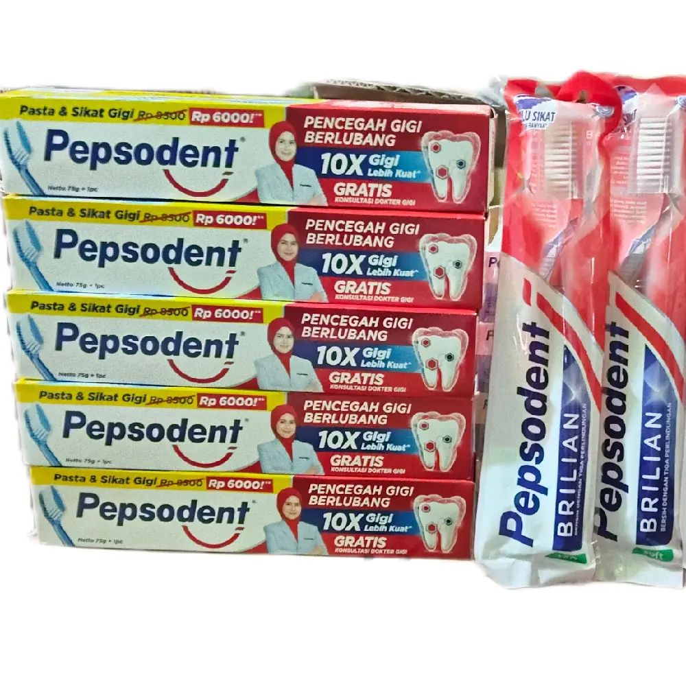 5Pcs Pepsodent 75g bonus sikat gigi Mulut
