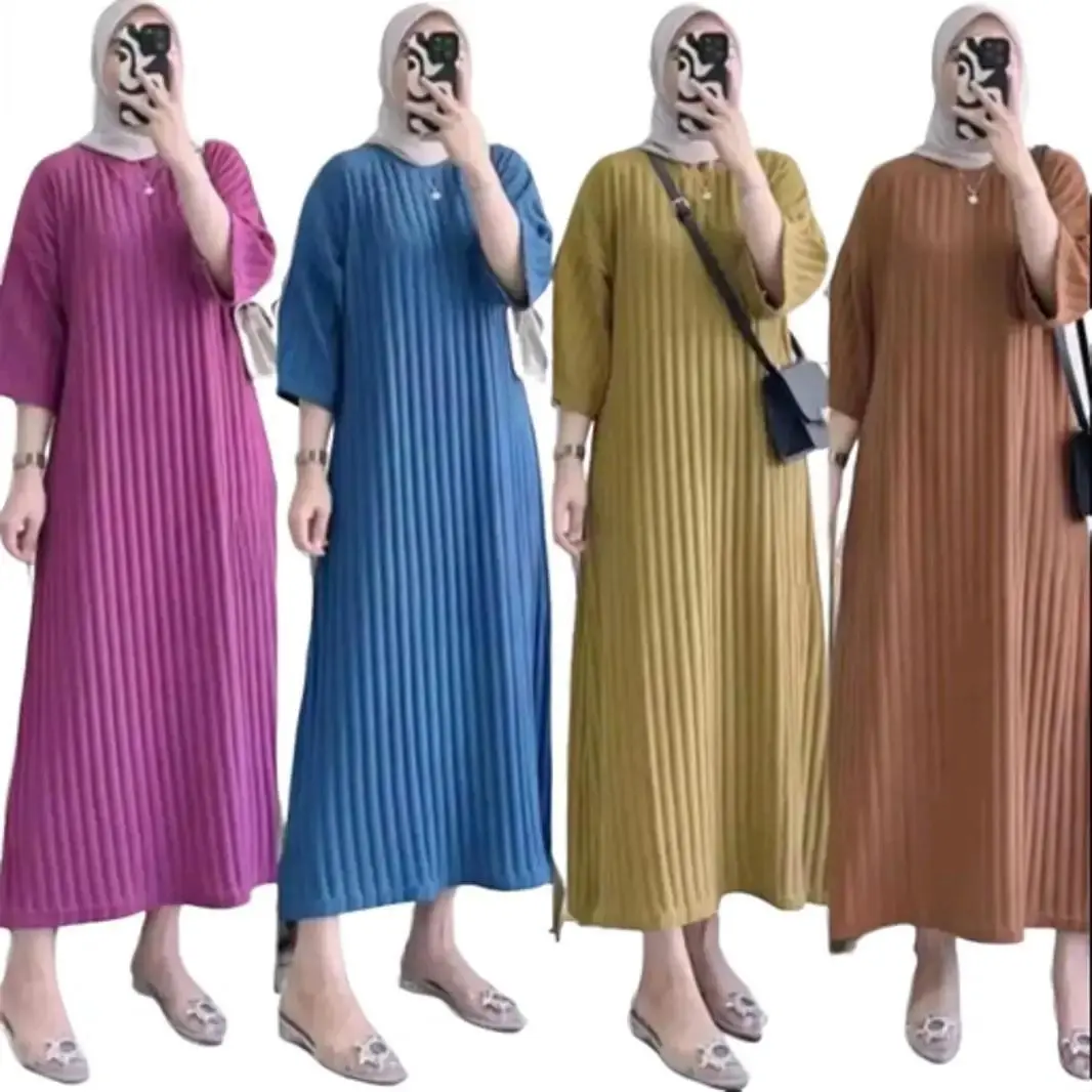 Gamis Lucia Knit Hornets Premium Lengan 7/8 Wanita Kekinian Muslim Cantik Dress Panjang