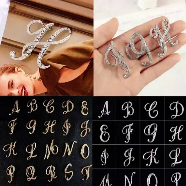 Bros Huruf Bros Inisial Bros Alfabet A B C D E F G H I J K L M N O P Q R S T U V W X Y Z Gold dan Silver Bros Dada Bros Kebaya Bros Jilbab Bros Wanita Bros Kutubaru Brooch Aksesories BZO 0