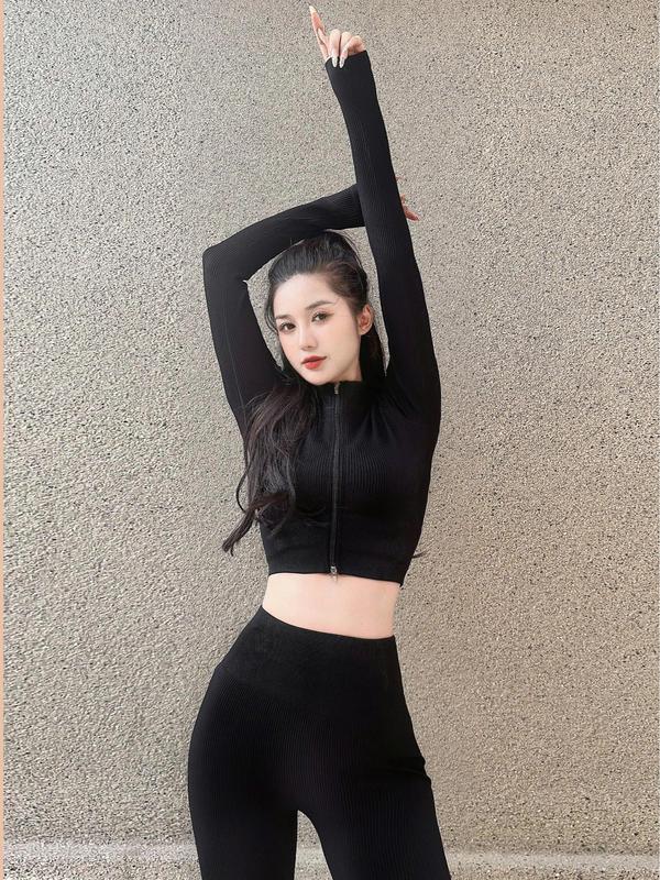 Set quần dài và áo dài tay thể thao nữ Delta dệt gân cạp cao mềm mịn co giãn cực tốt thoải mái khi Chạy Bộ Tập Gym