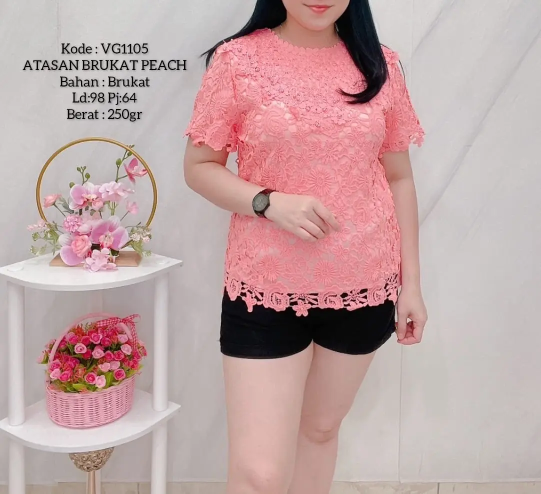 KLV Atasan Blus Brokat Wanita Import Lengan Pendek