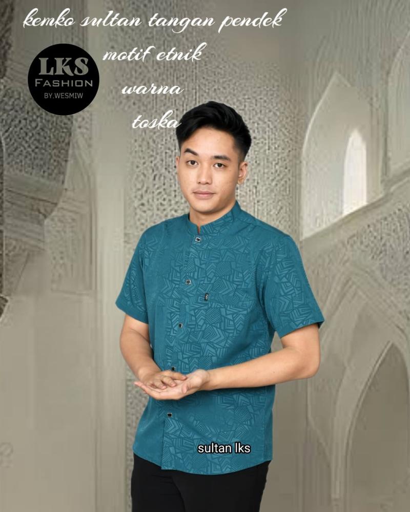 Product Introduction of Kemko sultan atau  Koko tangan pendek  Atasan Pria Dewasa motif etnik depan kancing vareasi bahan  Katun embos berkualitas terbaik Nyaman di pakai Baju Hitam 37