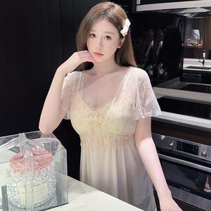 Baju Tidur Kamisol Berpad Tanpa Lengan, Pakaian Musim Panas, Diperbuat daripada Sutera Ais dan Kemasan Renda, Baju Tidur Panjang Estetik yang Comel dan Seksi, Untuk Wanita, Sesuai untuk Pakaian Rumah Cuaca Panas, Baju Tidur Bernafas, Selesa untuk Tidur