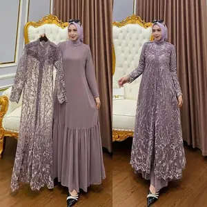 Baju Gamis Kondangan Elegan Zallia Dress + Outer Muslimah Bahan Ceruty Babydoll Model Kekinian Hitam Mocca Panjang Wanita Mewah Dewasa