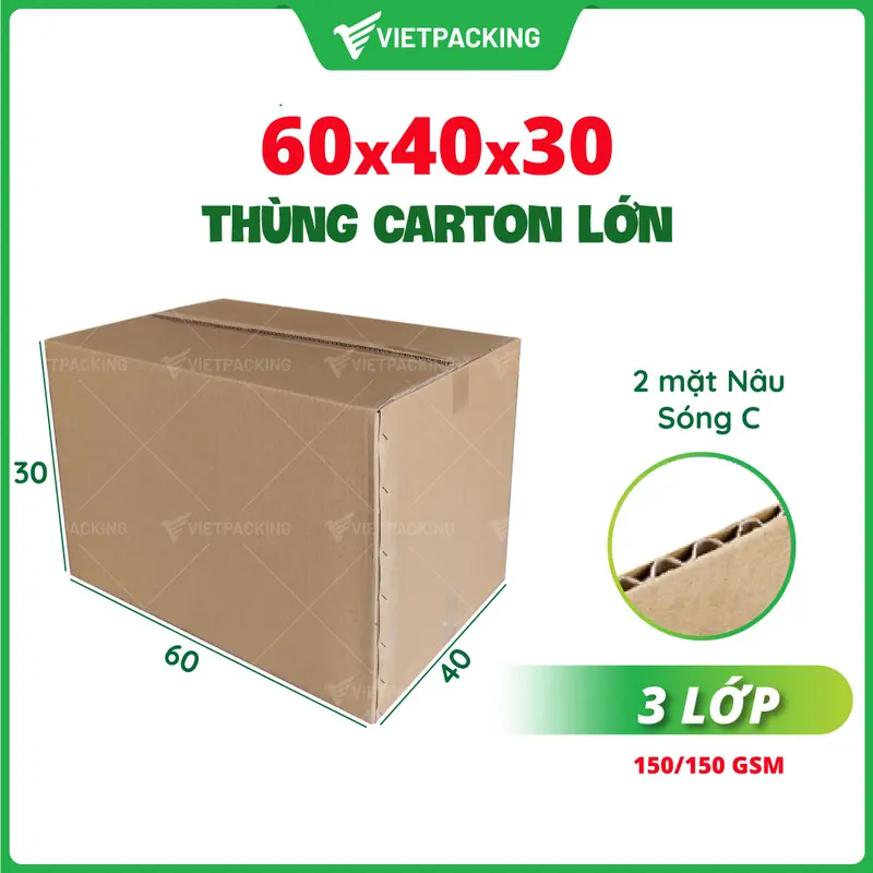 60x40x30 (3 lớp) - 5 thùng carton lớn chuyển nhà, văn phòng 0