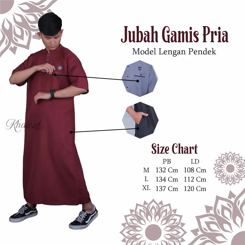 Gamis Pria Remaja Dewasa Model Lengan Pendek Model Kancing Sultan Dubai Gamis Pria Jubah Polos Muslim 3