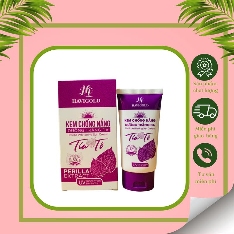 Havigold Kem Chống Nắng Dưỡng Trắng Da Tía Tô 60g SPF 50 Bảo Vệ Da Mặt Từ Cúc La Mã Không Cồn An Toàn Cho Da Nhạy Cảm