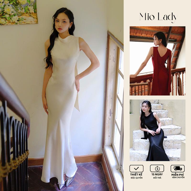 Váy Lụa Hàng Châu Dáng Đuôi Cá Cổ Đổ Kèm Khăn, Mềm Mại Thoáng Mát - Mio Lady