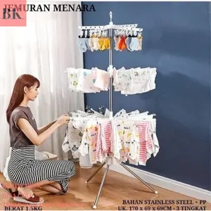(Bk) Jemuran Menara Jemuran Menara | Hanger Baju Lipat Model Tiang 3 Susun | Gantungan Tower Cucian Bayi Jepitan Pakaian Best Pick