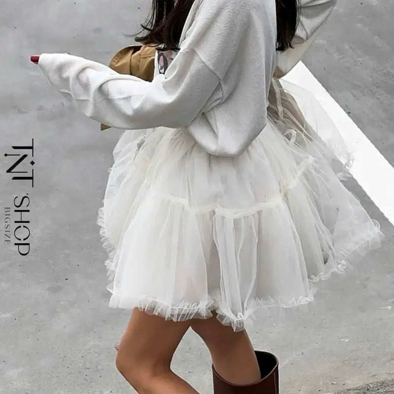 CHÂN VÁY LƯỚI BIGSIZE DÁNG NGẮN LƯNG THUN [TNT SHOP BIGSIZE 60KG 90KG] 2