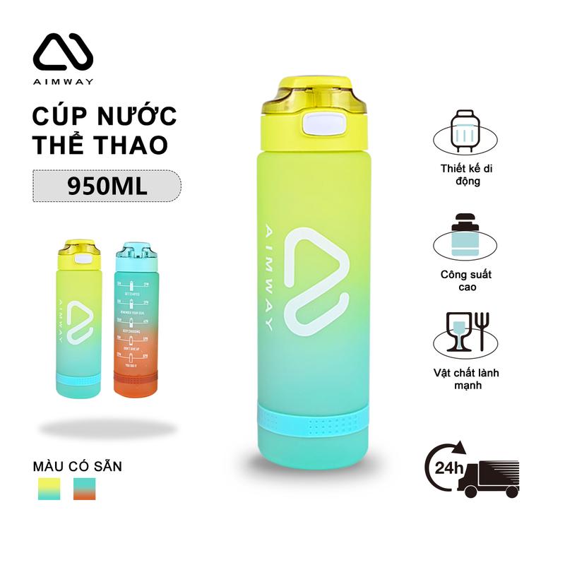 Bình Nước Thể Thao, Aimway, Dung Tích 950ml, Bình Cầm Tay, Làm Bằng Nhựa, Không Chứa BPA, Chống Rò Rỉ, Cốc Nước Gradient Dung Tích Lớn, Thích Hợp Cho Các Môn Thể Thao
