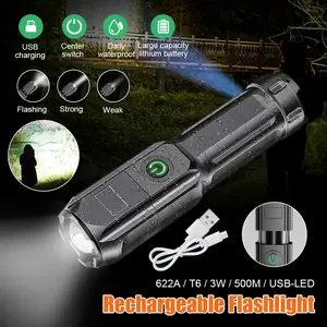 Senter LED Super Terang Tahan Lama USB Rechargeable Waterproof Outdoor Camping