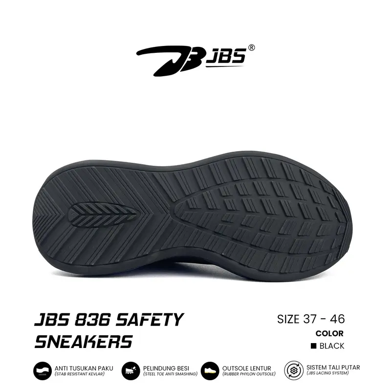Sepatu Safety Sneakers JBS 836 Steel Toe Cap Tali Putar Sepatu Kerja Lapis Kevlar Anti Tusukan Paku Merah Black High Shoes 2