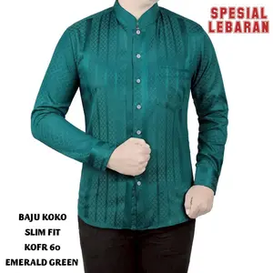 BAJU KOKO MUSLIM PRIA KEMEJA KOKO PRIA SLIM FIT LENGAN PANJANG FORTUN REMO EMERALD GREEN EDISI 2026 MEWAH
