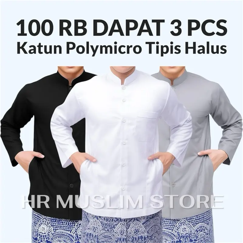 DISKON!! PAKET HEMAT 3PCS Baju Koko Pria Dewasa Jumbo XXXL Model Ammu Koko Haibah Koko Santri Lengan Panjang Warna Putih Hitam Abu Baju Muslim Bahan Katun Nyaman Belah Samping