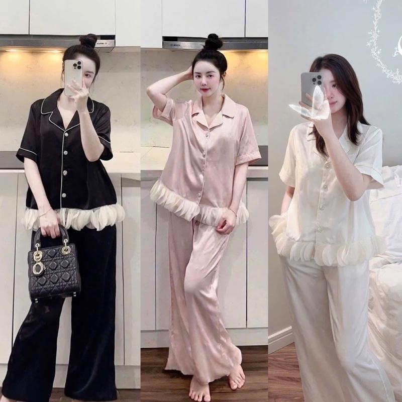 Đồ Bộ Ngủ Nữ Chất Lụa Latin Mềm Mịn Tay Ngắn Free size 40 - 60kg