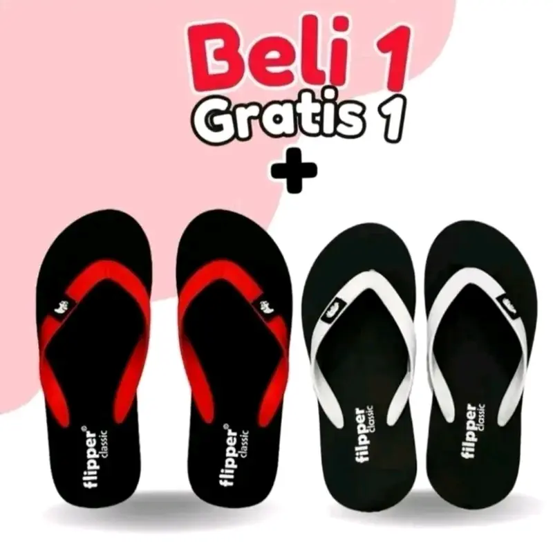 Beli 1 Gratis 1 Sandal Jepit Filpper Fipper Flipper Pria Dan Wanita Kasual Karet Sendal Hitam 1