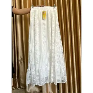 Rok Brukat Panjang Wanita Bawahan Wanita Muslimah Dewasa Maxi Putih