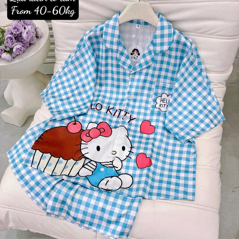   40-65kg DD-bộ pijama QUẦN ĐÙI chất liệu: LỤA MỊN TƠ TẰM  Latin  QUẢNG CHÂU Nữ Women Quần Ngủ Áo Ngủ 